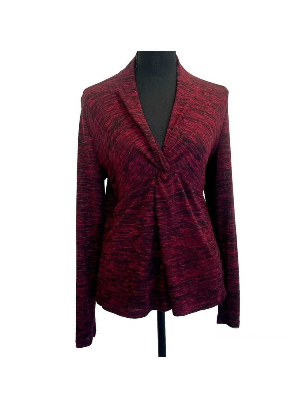 JONES New York Signature Petite Ruched heathered red long sleeve top blouse Sz M